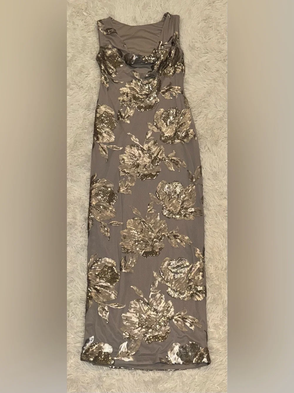 NEW Donna Karan Sequin Floral Sleeveless Dark Clay Gown Sz 8 - Picture 8 of 10